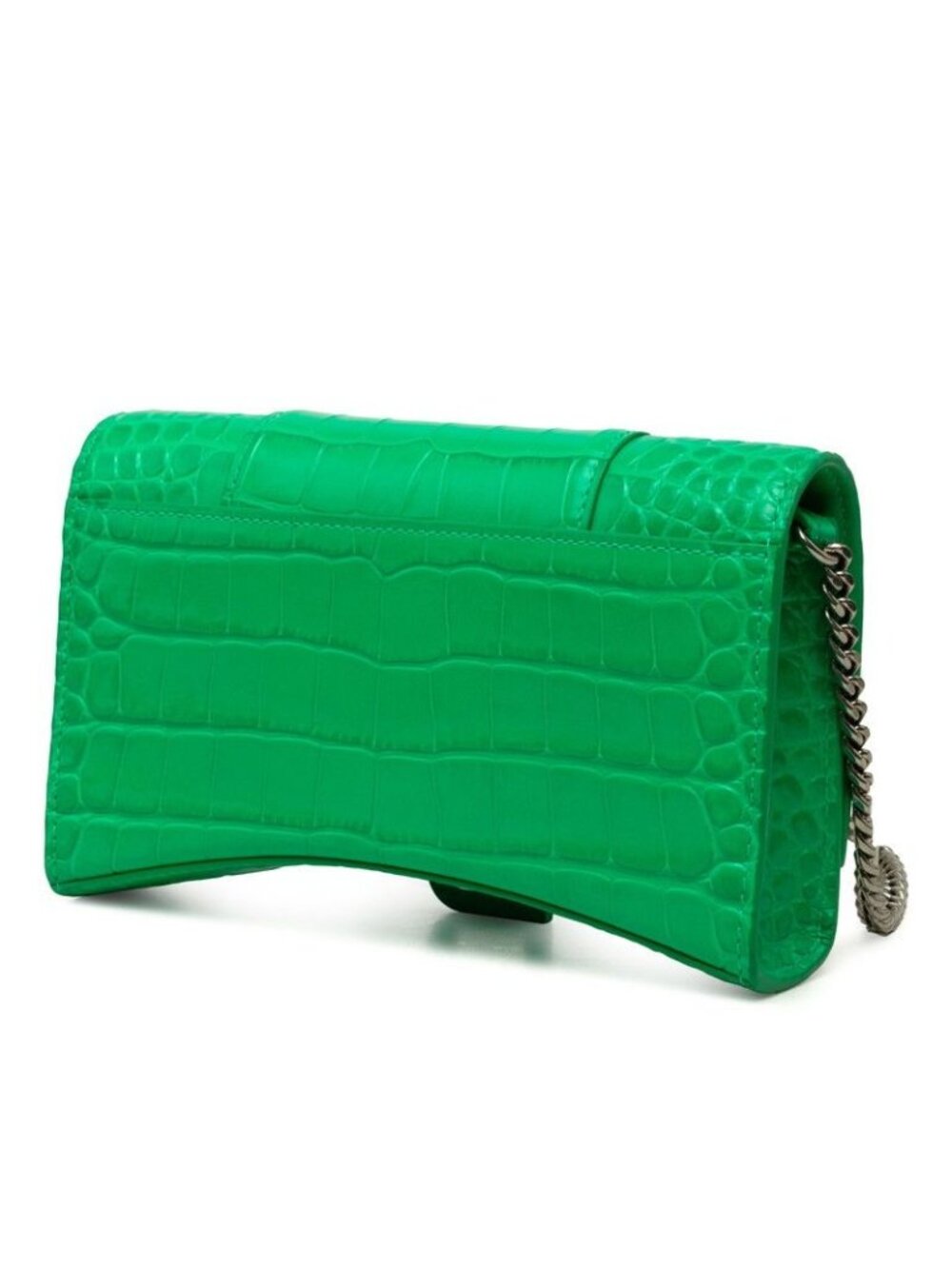 Balenciaga Hourglass Croco Embossed Chain Wallet on Shoulder Bag Green Silver - Picture 2 of 7